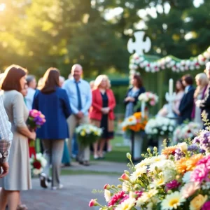 Gathering of friends and family at a memorial service.