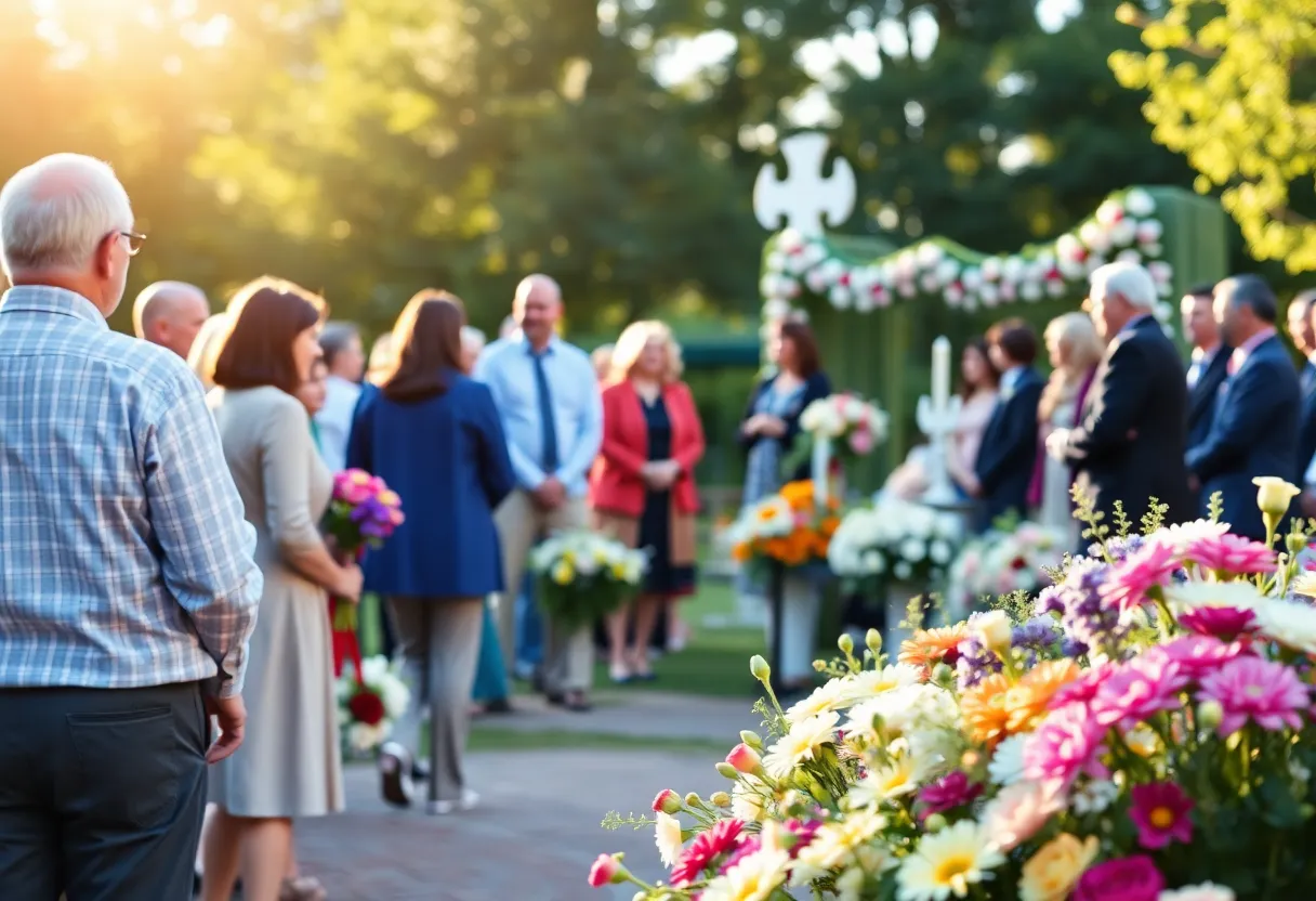 Gathering of friends and family at a memorial service.