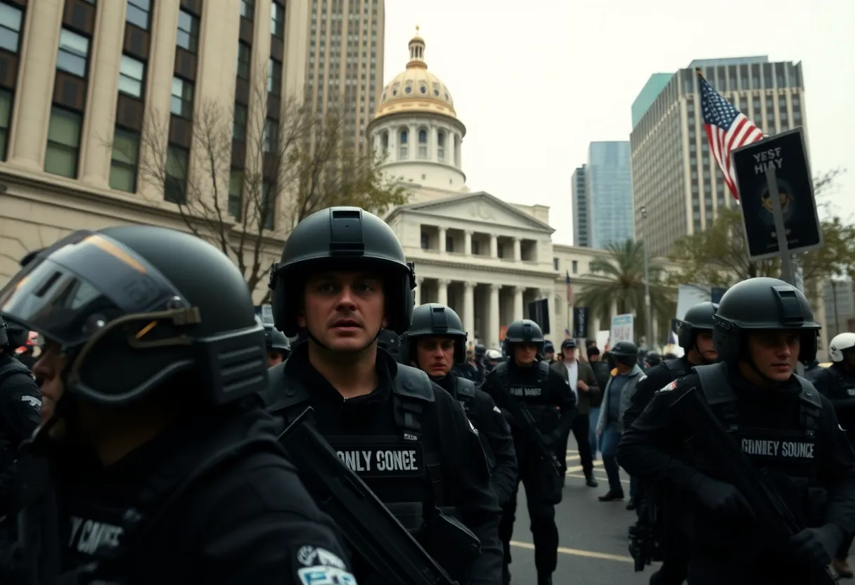 US Marines stationed outside federal building during protests