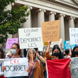 Activists participating in the No Kings protest in Shreveport
