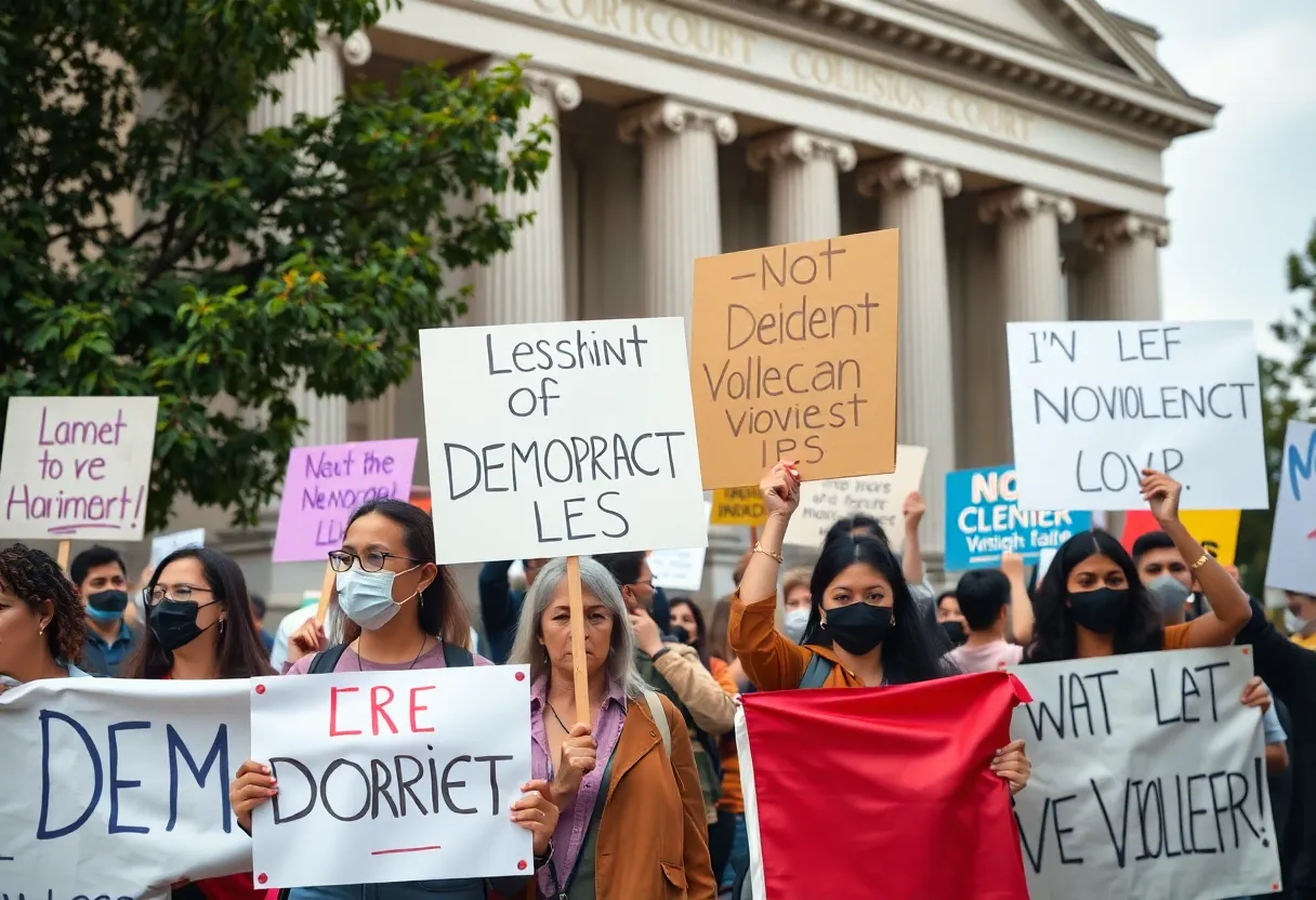 Participants at the No Kings protest in Shreveport gathering peacefully.