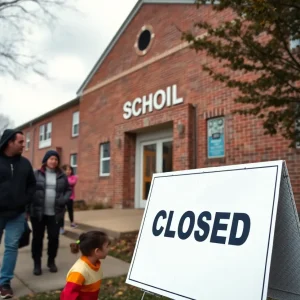 Queensborough Elementary School with a closed sign and concerned families