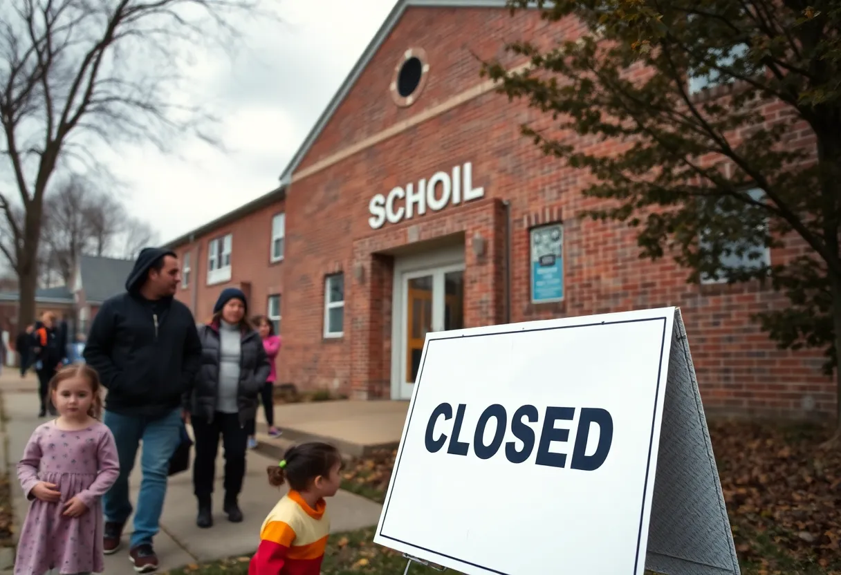 Queensborough Elementary School with a closed sign and concerned families