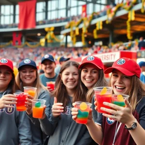 Fans enjoying Rocco's Jell-O Shot Challenge at the College World Series