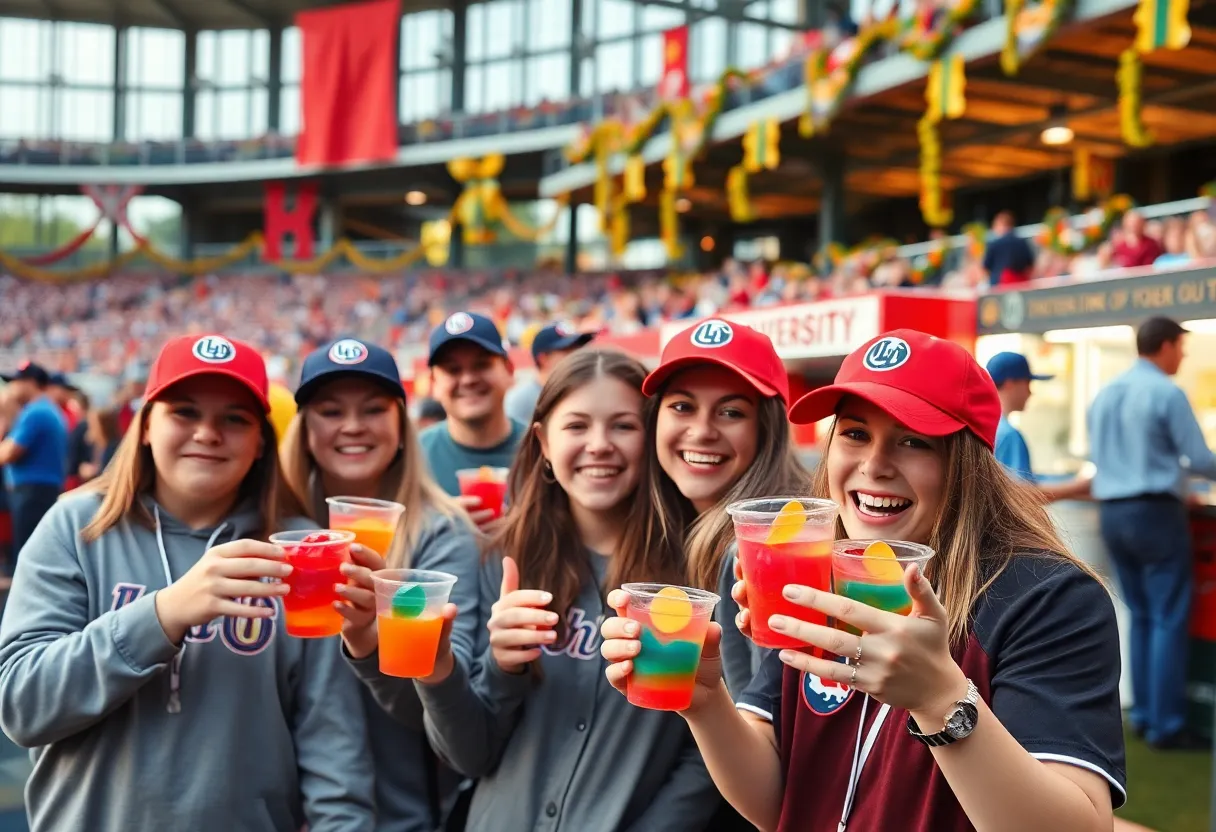 Fans enjoying Rocco's Jell-O Shot Challenge at the College World Series