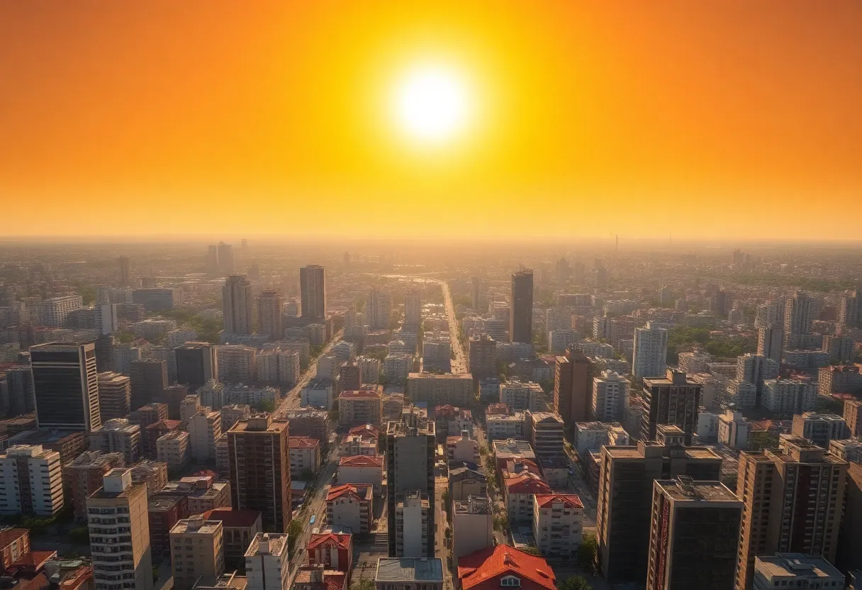 Cities experiencing a severe heat wave with high temperatures.