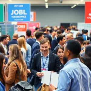 Job seekers at a job fair in Shreveport-Bossier