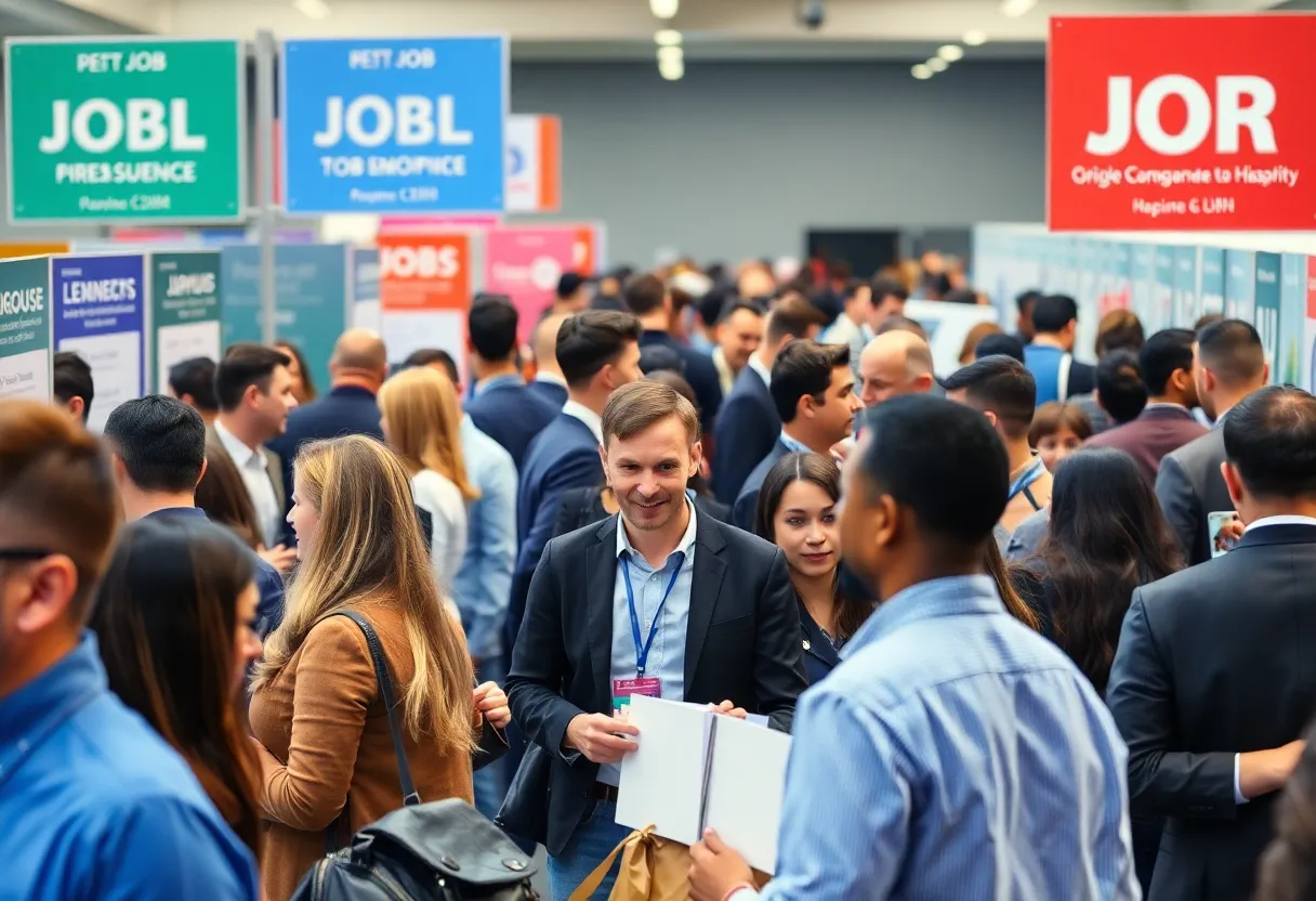 Job seekers at a job fair in Shreveport-Bossier