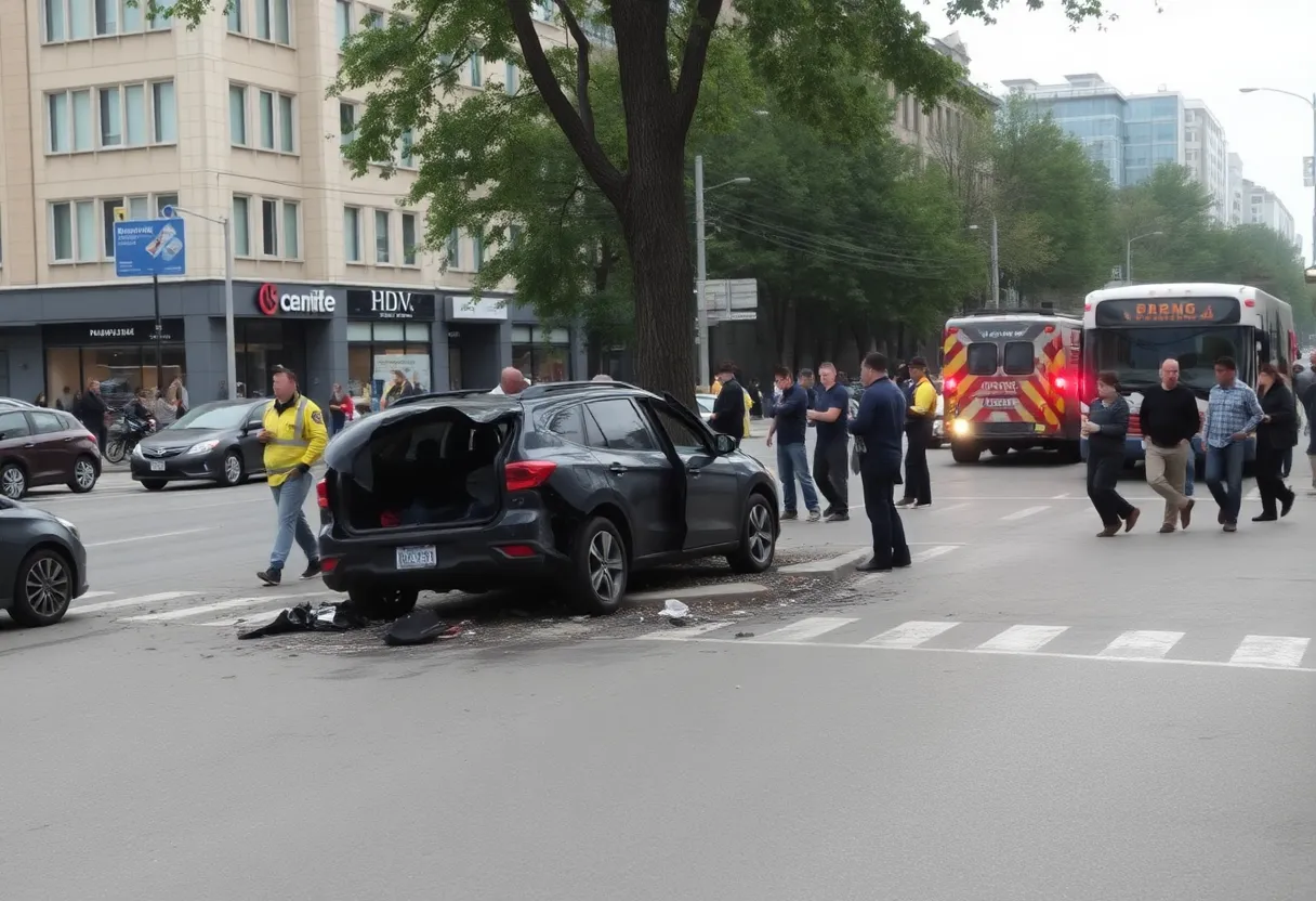 Scene of a car crash with emergency responders