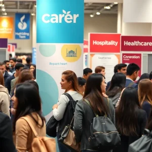 Job seekers at Shreveport career fair interacting with employers