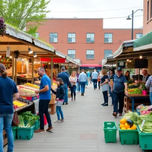 Scene of Shreveport Farmers Market with fresh produce and vendors.