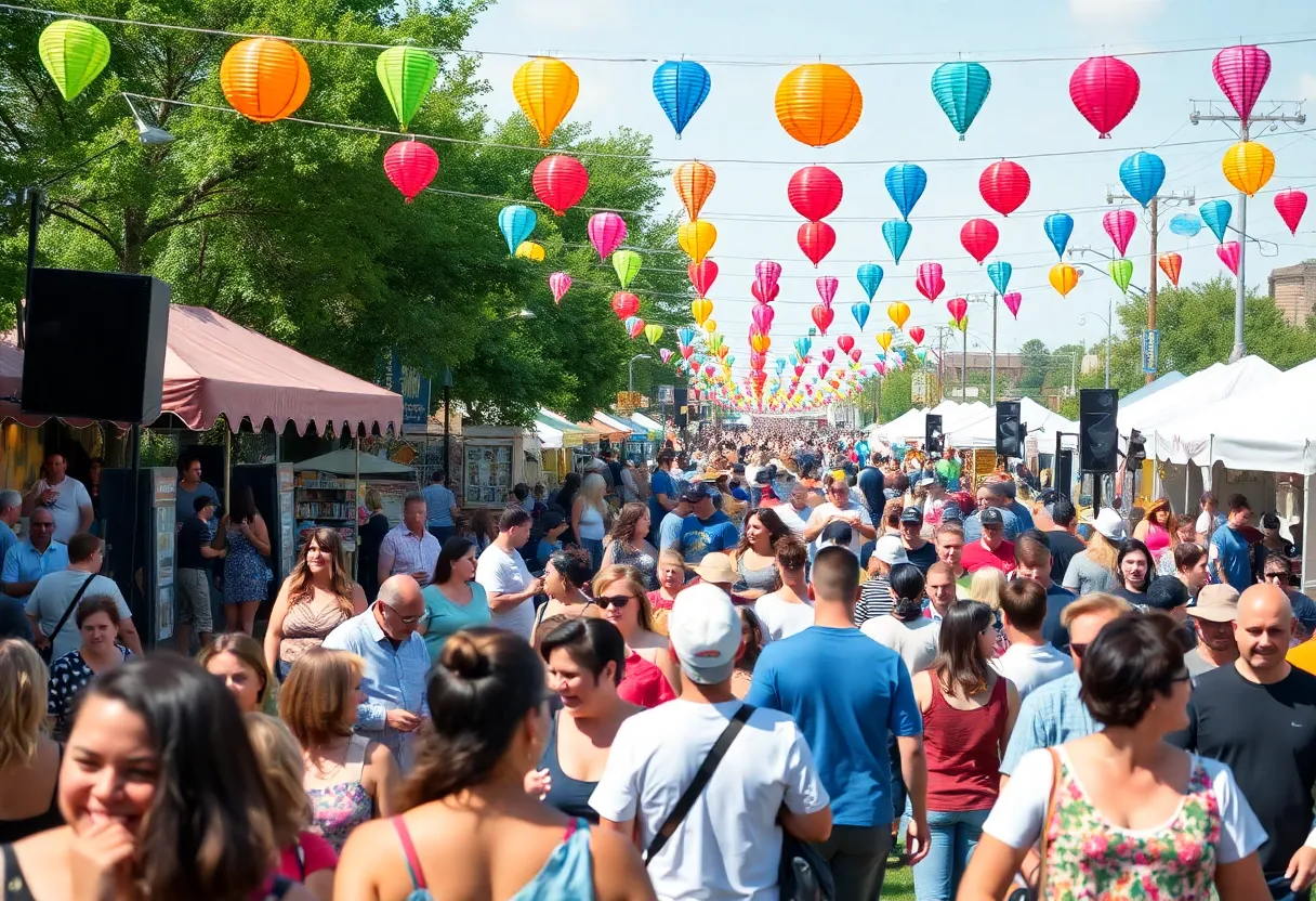 Crowd enjoying the Shreveport Festival with food and music.
