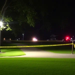 Police investigating a shooting scene at Ford Park, Shreveport