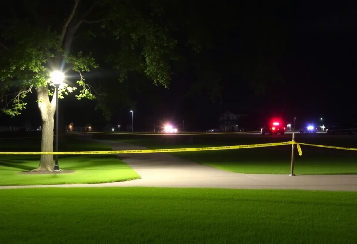 Police investigating a shooting scene at Ford Park, Shreveport