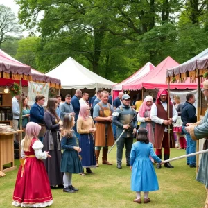Attendees participating in medieval craft activities at the Shreveport medieval faire.