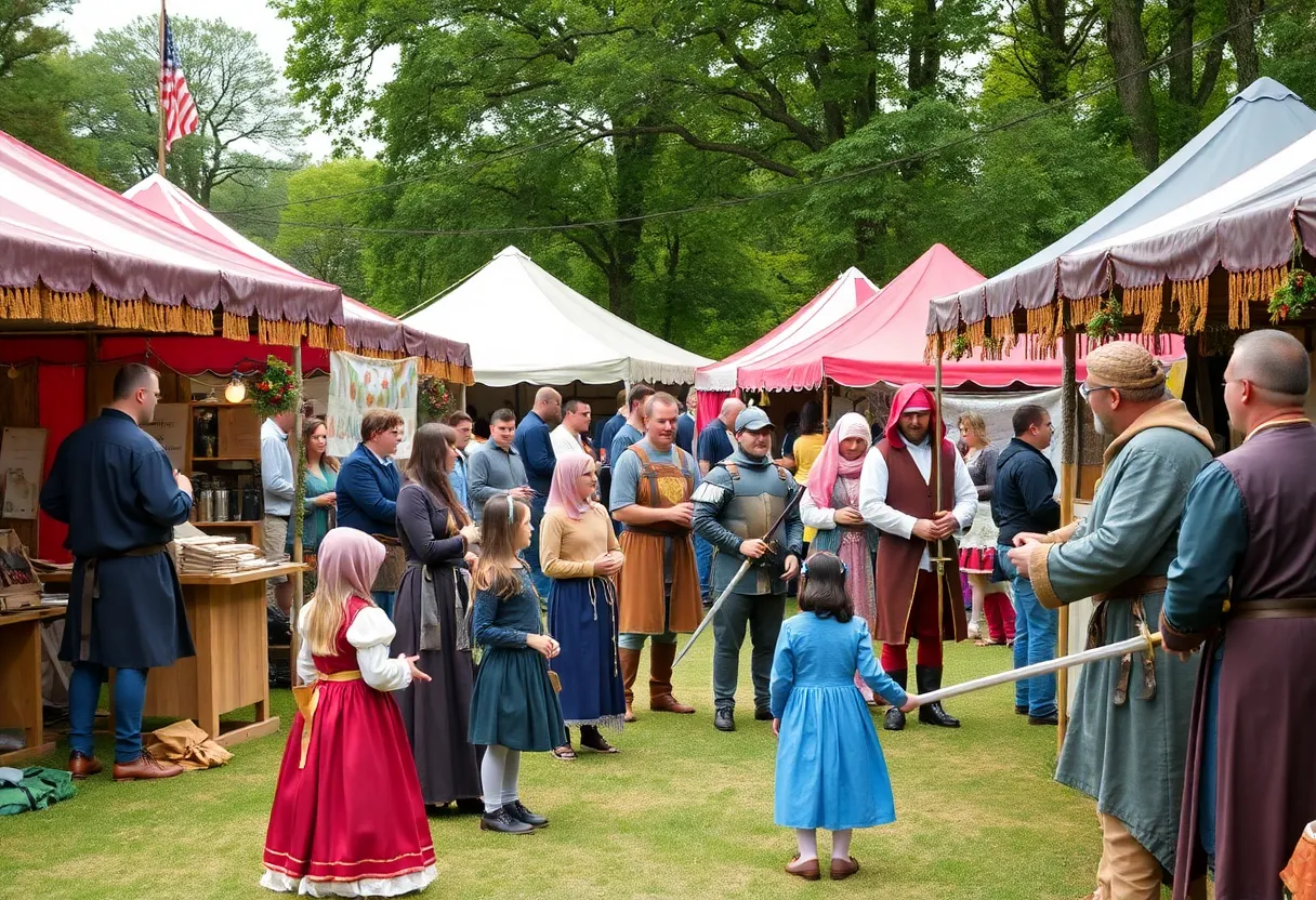 Attendees participating in medieval craft activities at the Shreveport medieval faire.