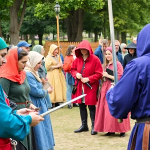 Participants showcasing crafts and swordplay at the Shreveport medieval faire