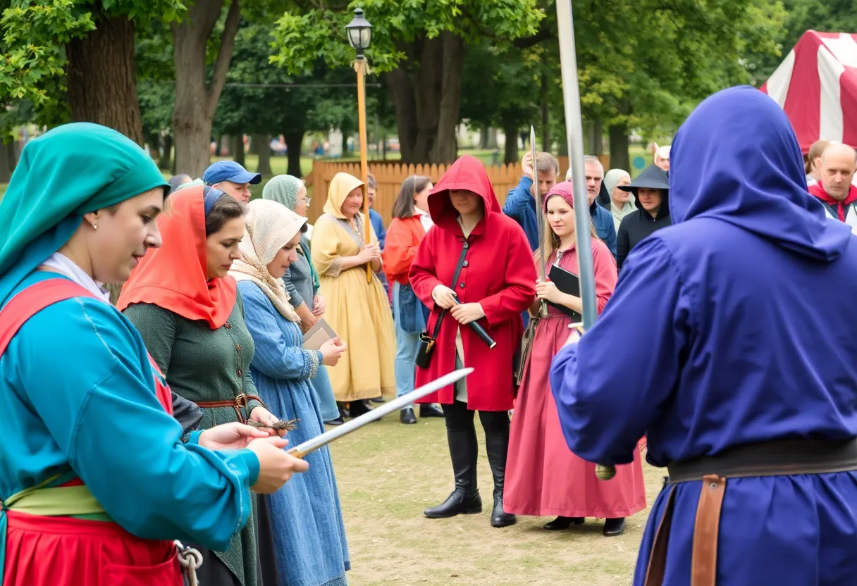 Participants showcasing crafts and swordplay at the Shreveport medieval faire