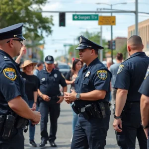 Law enforcement officers conducting community outreach in Shreveport.