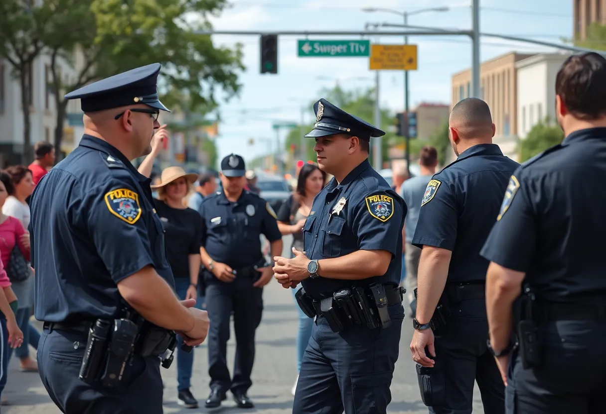 Law enforcement officers conducting community outreach in Shreveport.