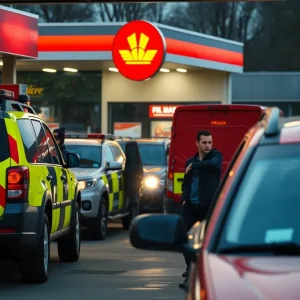 Emergency response vehicles outside an oil change business in Shreveport after a shooting.