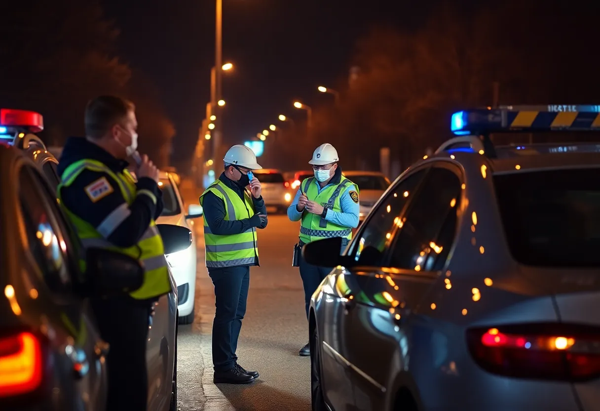 Police conducting a sobriety checkpoint at night in Shreveport