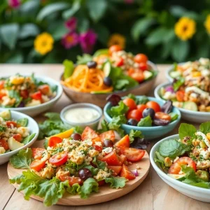 An assortment of fresh gourmet salads served in bowls, ideal for a summer meal in Shreveport, Louisiana.