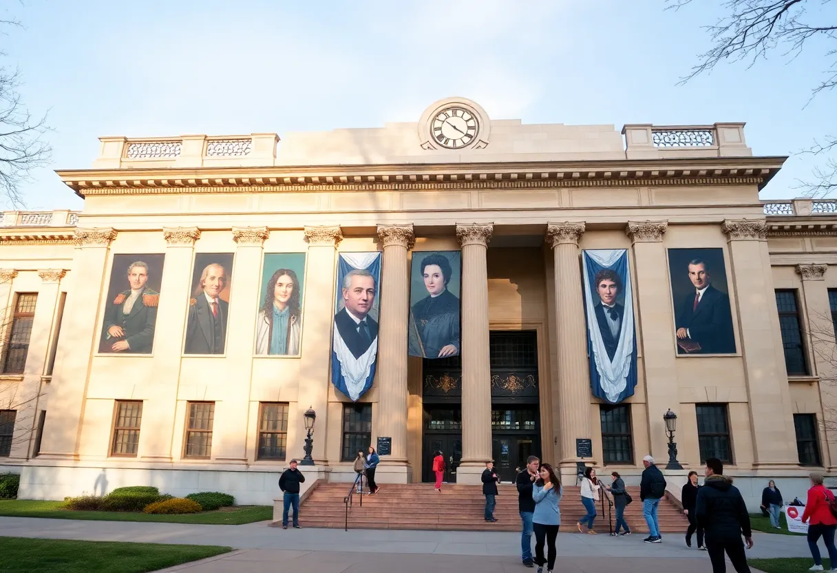 Interior view of the Smithsonian National Portrait Gallery showcasing art and visitors.