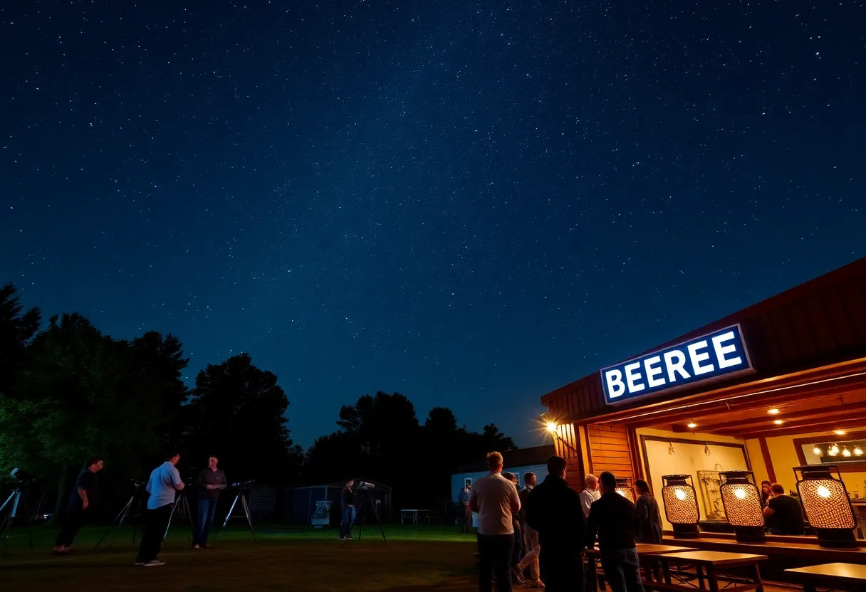 Community members enjoying astronomy at Telescopes on Tap event