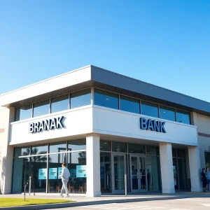 Exterior view of b1Bank and Progressive Bank branches in Louisiana