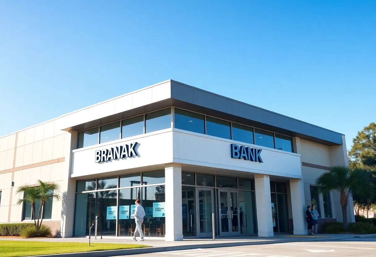 Exterior view of b1Bank and Progressive Bank branches in Louisiana