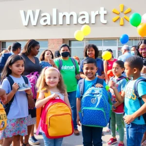 Children receiving shoes and backpacks at the Shreveport Back-to-School giveaway