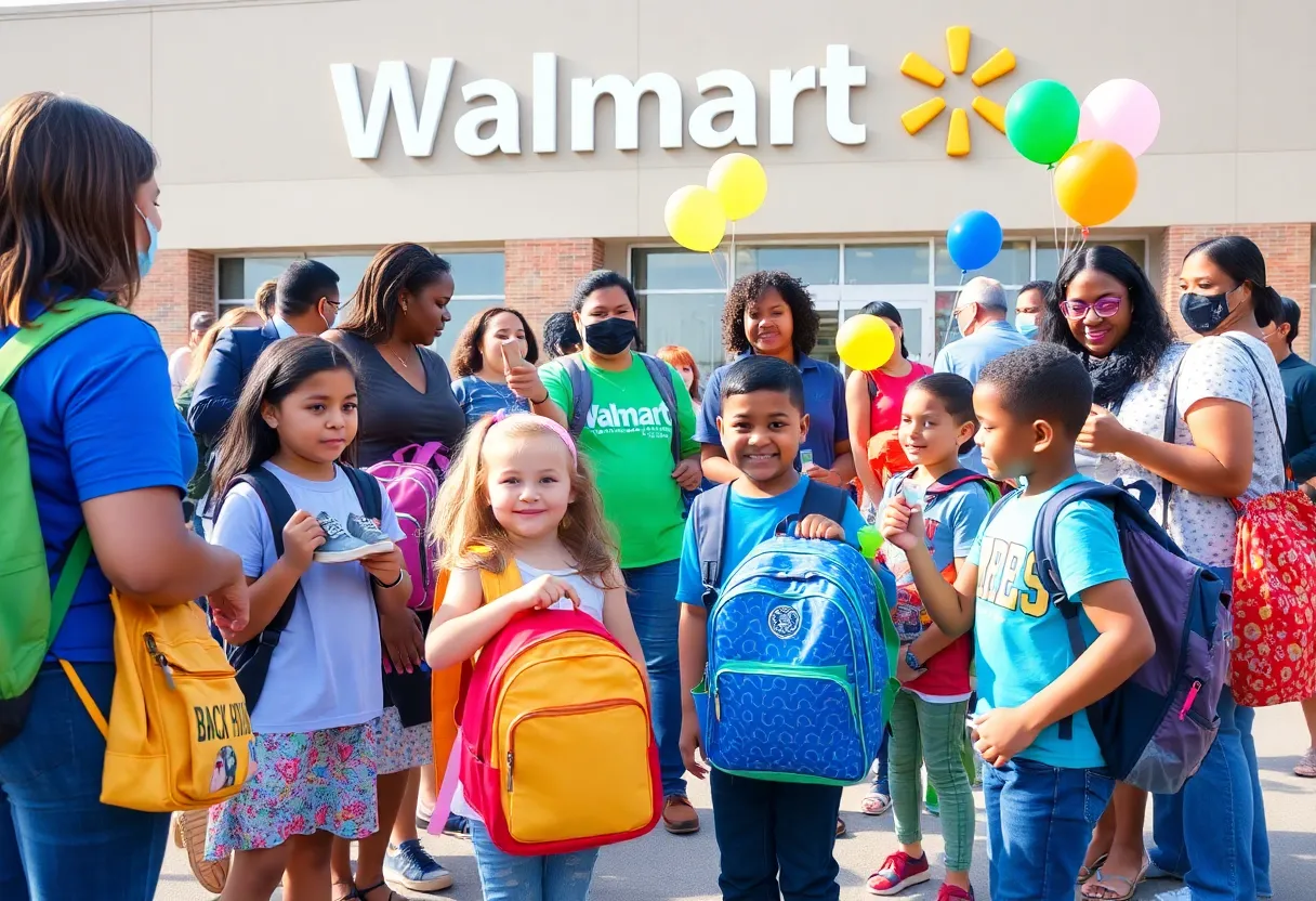 Children receiving shoes and backpacks at the Shreveport Back-to-School giveaway