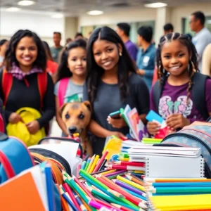 Volunteers at the Back-to-School Supply Drive collecting donations for children.
