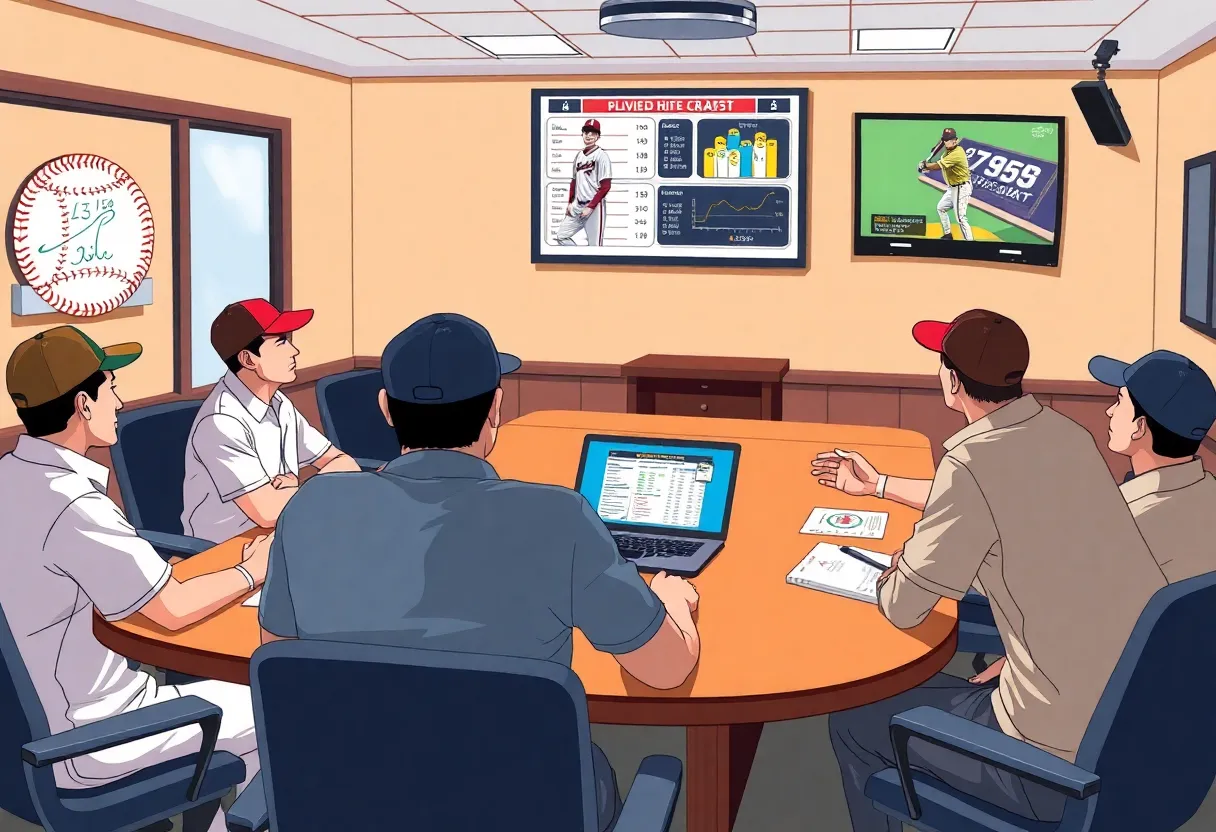 Scouts evaluating players during the baseball draft