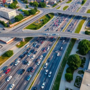 Aerial view of congested roads in Bossier City
