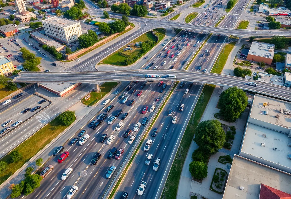 Aerial view of congested roads in Bossier City
