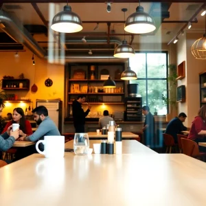 Interior of CC's Coffee House with customers enjoying coffee.