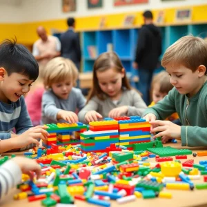 Families participating in a LEGO building event in Shreveport
