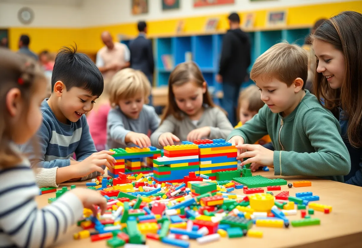 Families participating in a LEGO building event in Shreveport
