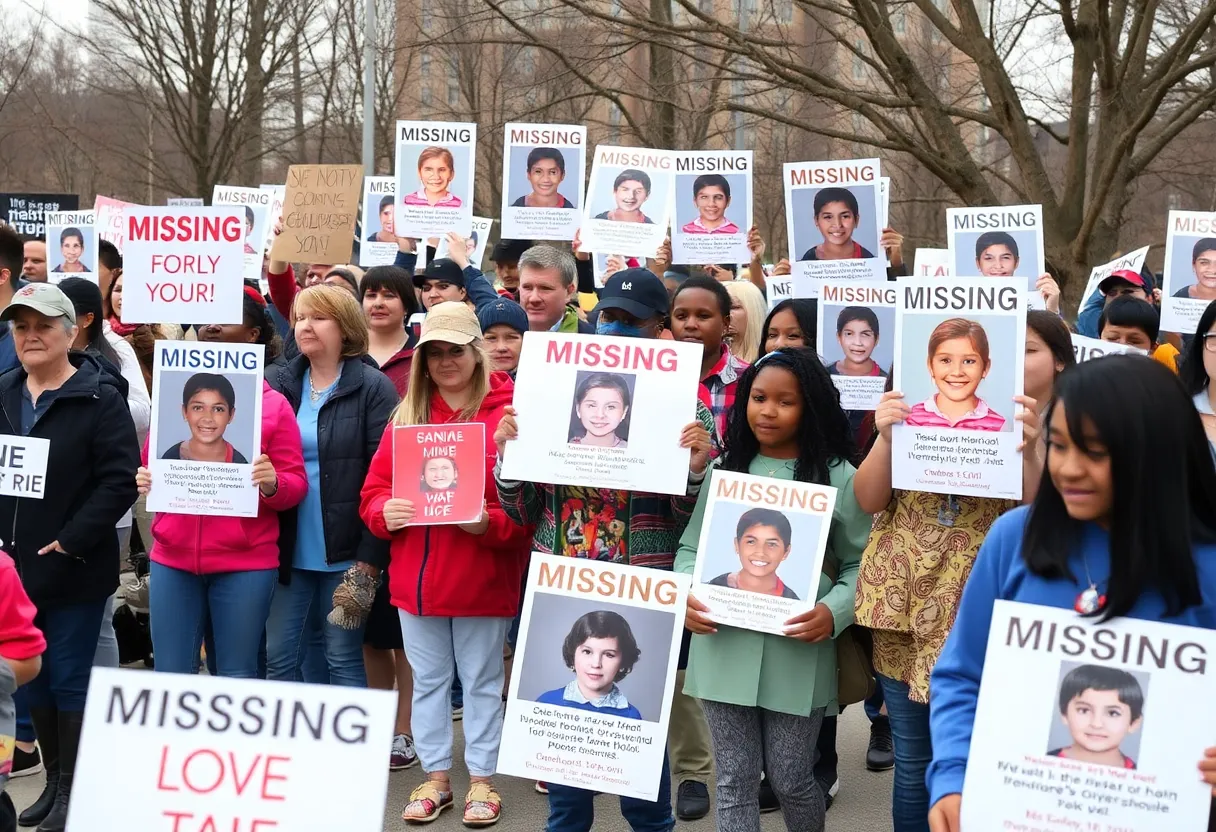 Community members gathering to support the search for missing teenagers in Shreveport.