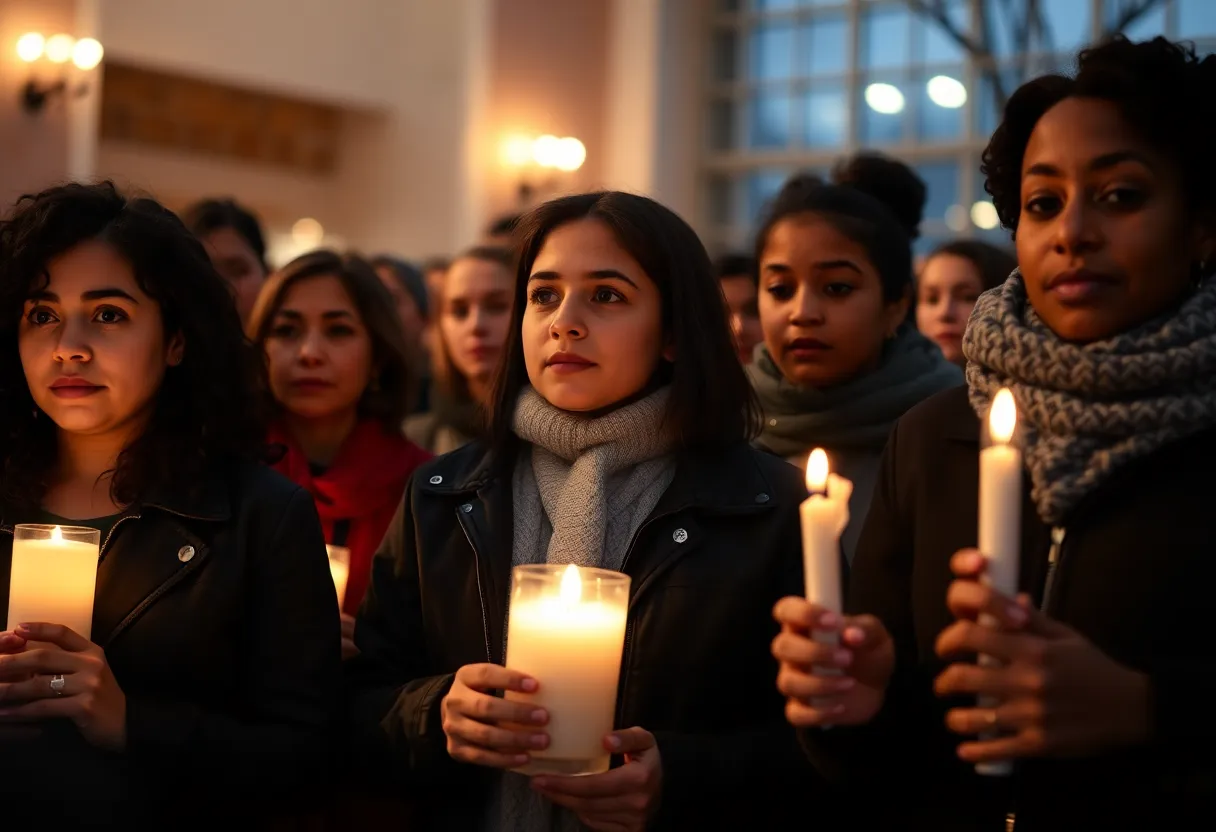 Community members holding candles for child safety