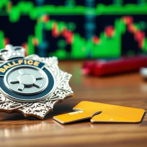 Illustration of police badge and broken credit card symbolizing credit card fraud