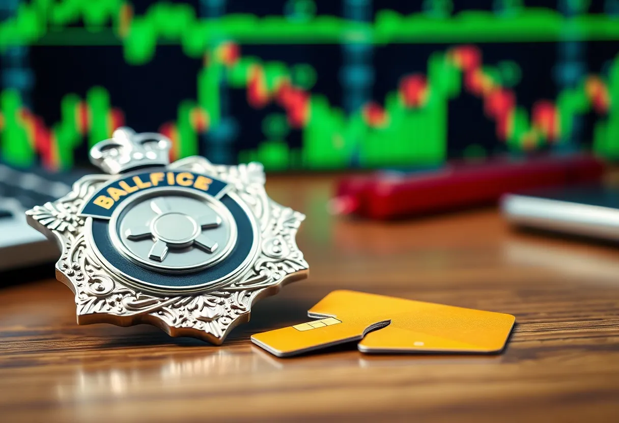 Illustration of police badge and broken credit card symbolizing credit card fraud