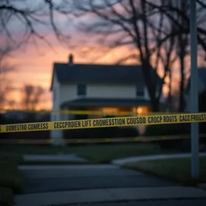 Neighborhood scene highlighting domestic violence issues