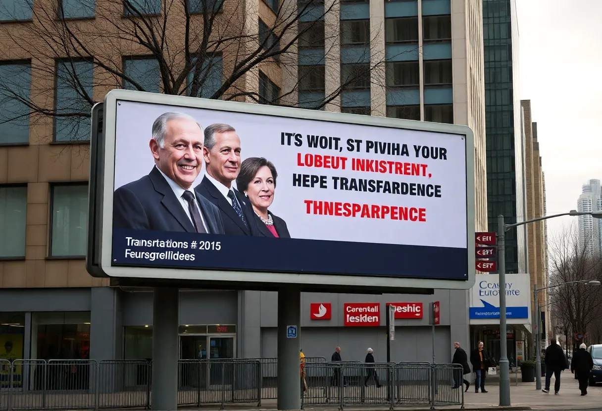 Billboard calling for transparency on Epstein documents