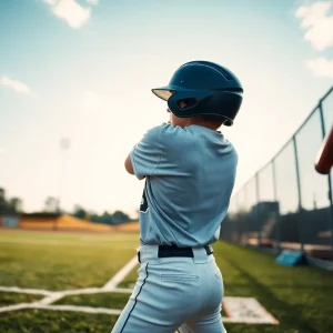Young baseball player practicing batting in a field