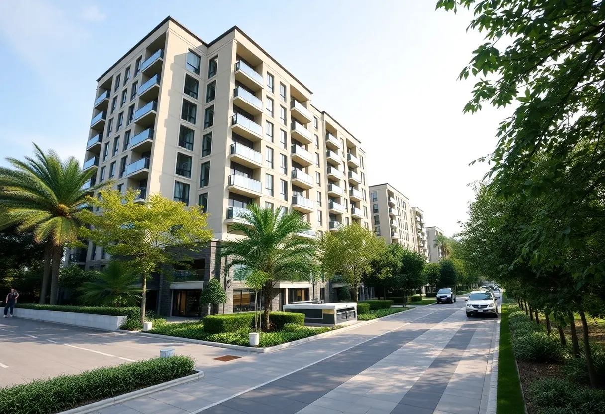 Exterior view of Fairmont Tower showing modern design and landscaping