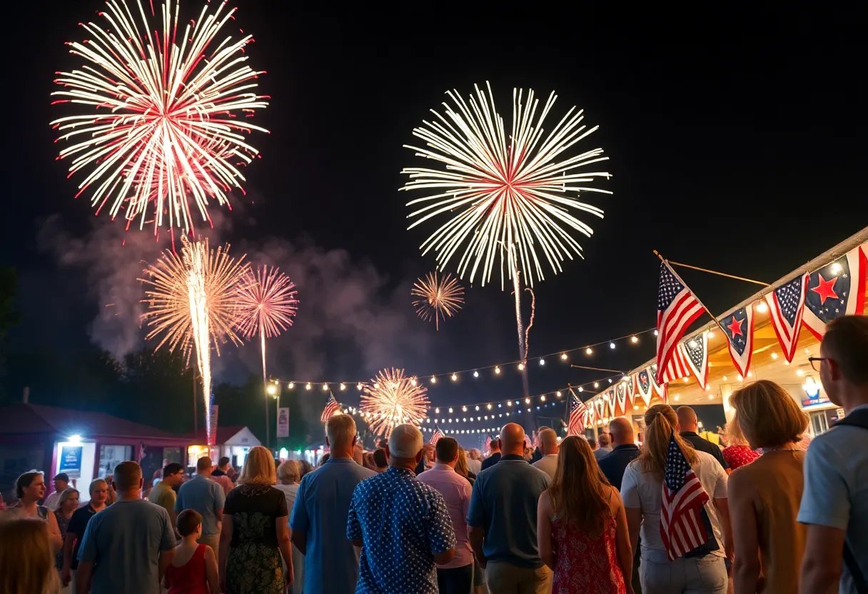 Colorful fireworks display over Shreveport during Fourth of July celebrations