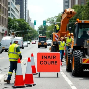 Construction work on the southbound lane of Knight Street in Shreveport